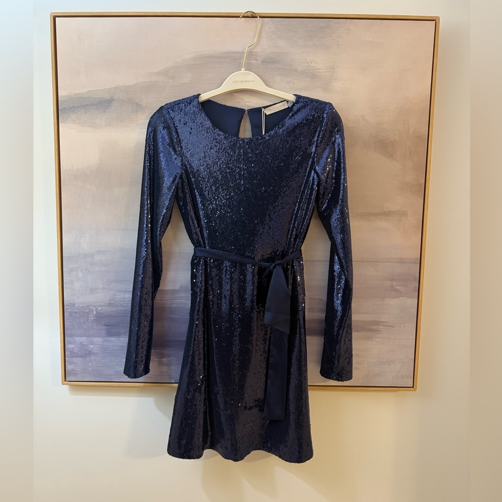 Ramy Brook Hallie Navy Sequin Long Sleeve Cocktail Dress XS nwt